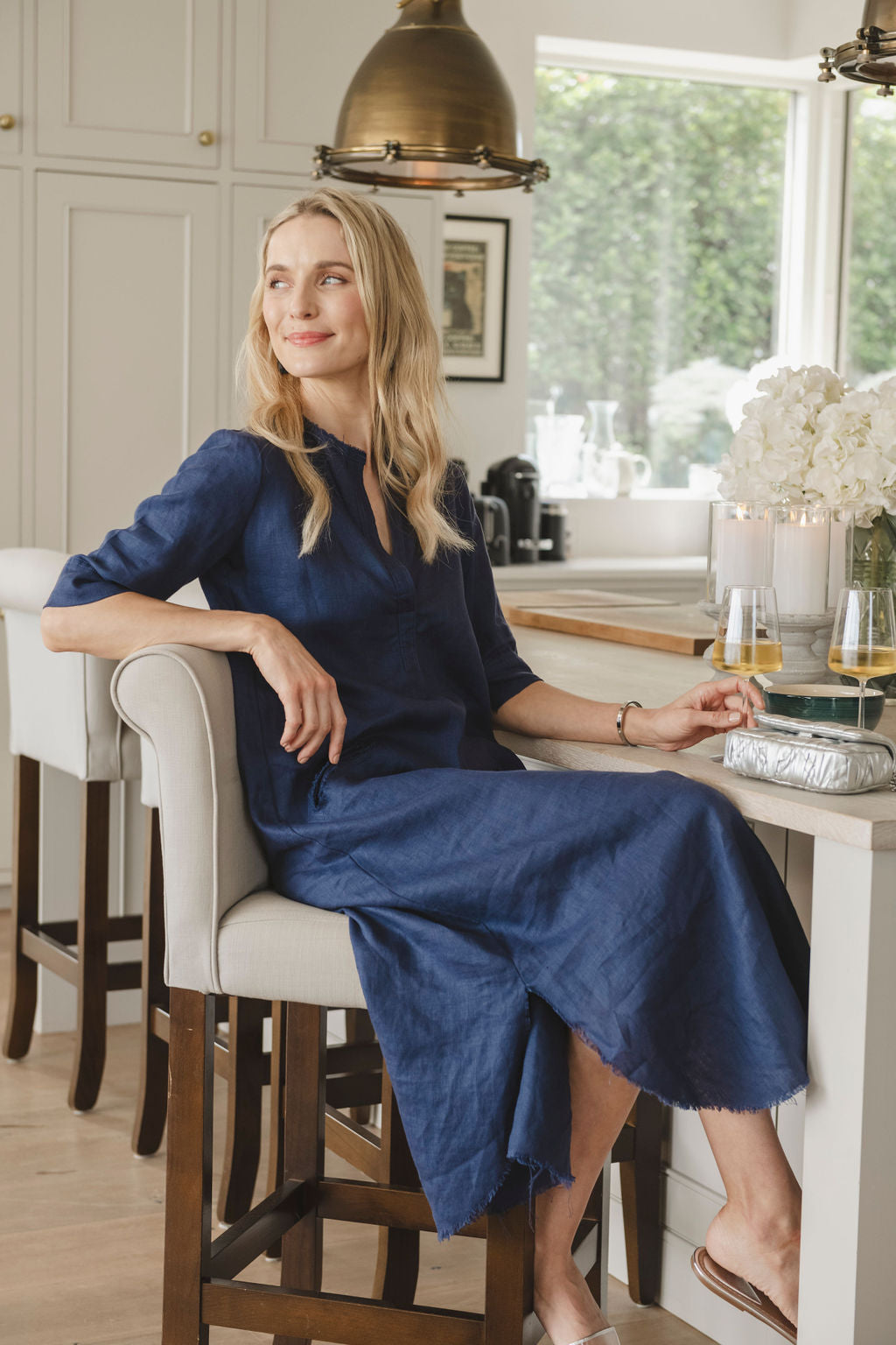 Pippa Linen Dress Navy