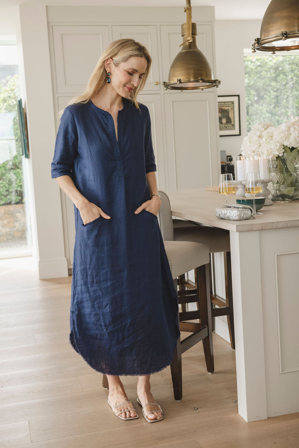 Pippa Linen Dress Navy