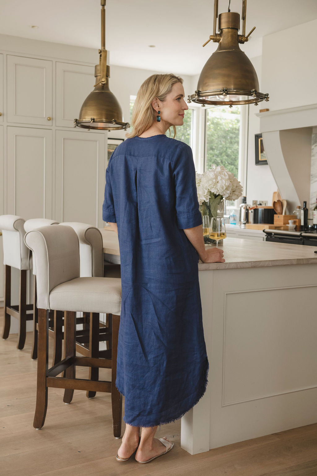 Pippa Linen Dress Navy